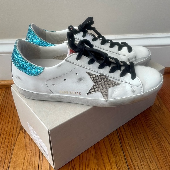 Golden Goose Shoes - Golden Goose Superstar Sneakers Viper Print Star Light Blue Glitter Women’s 39